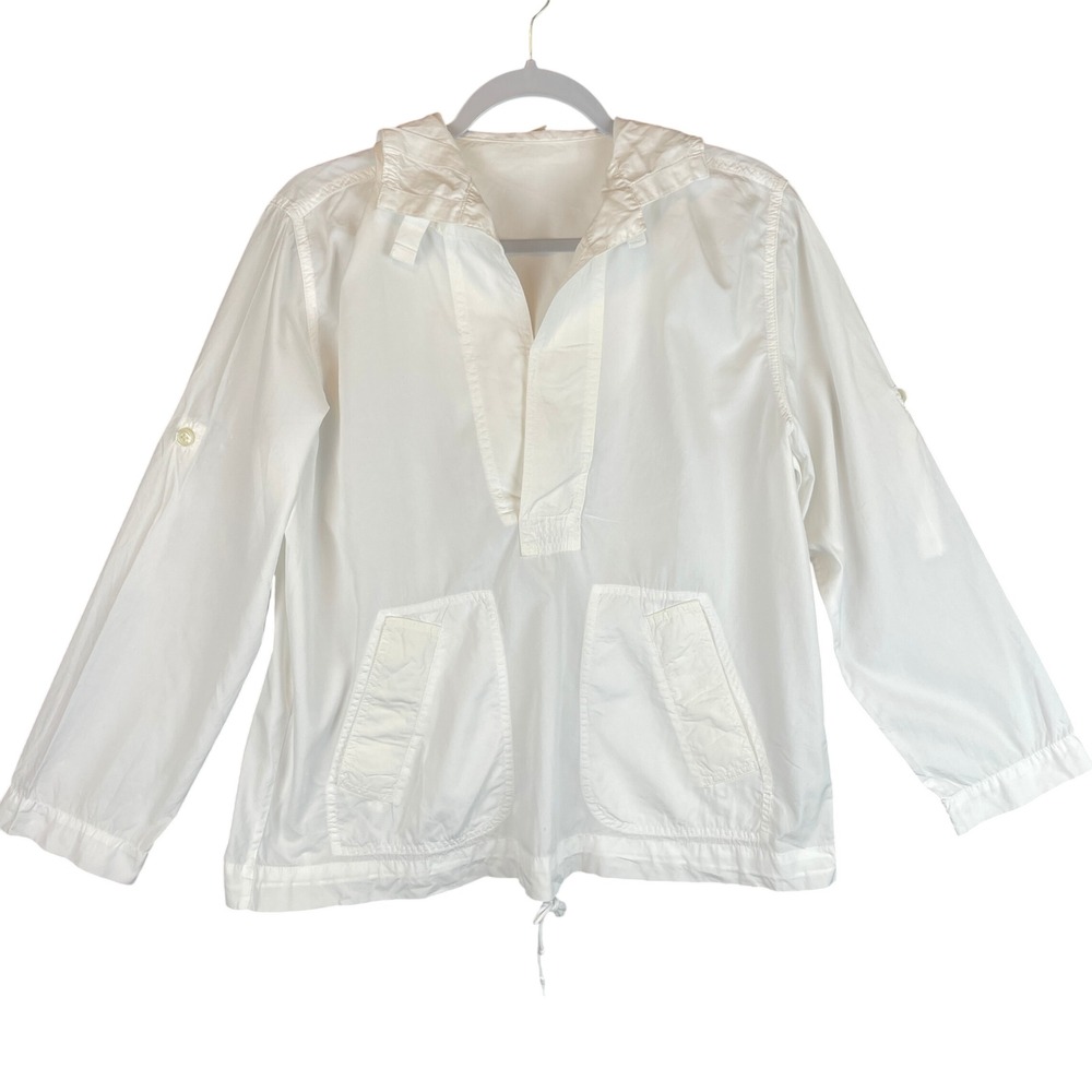 J.Crew White Cotton Poplin Anorak Hooded Windbreaker Jacket 82532 Womens Small